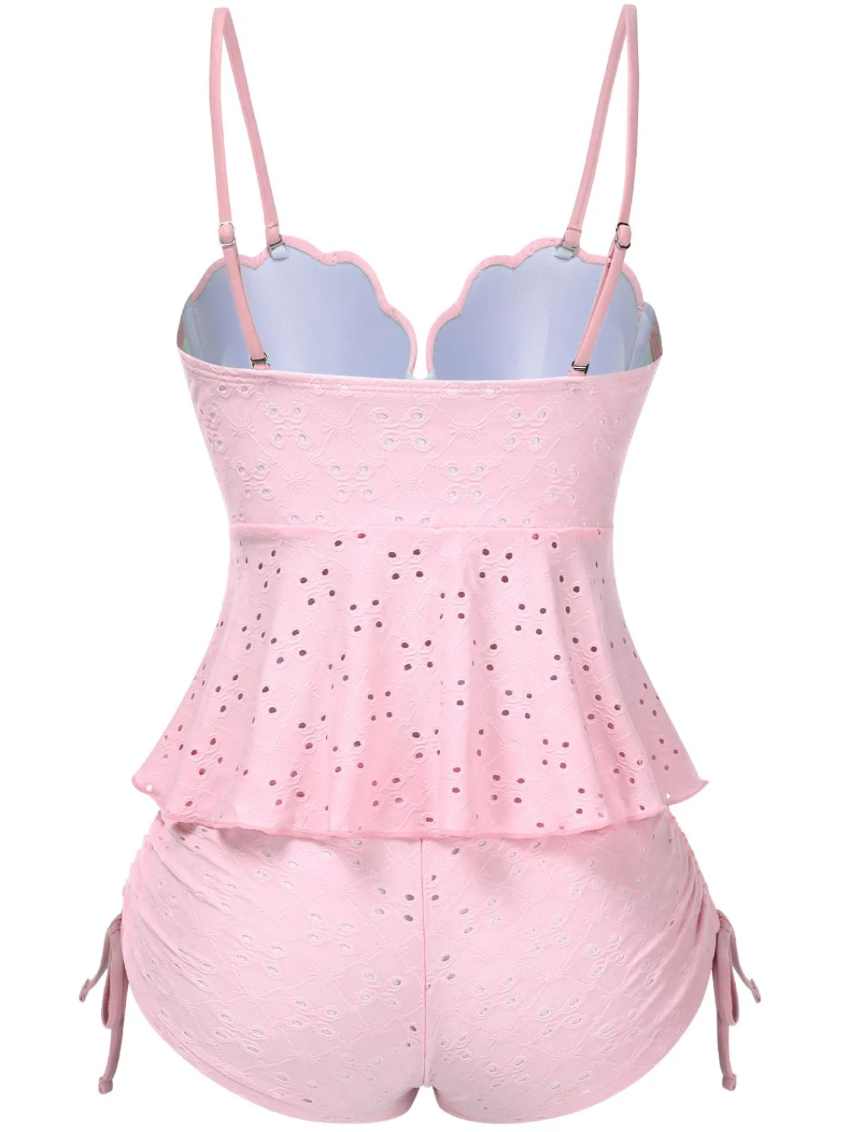 Fashion Retro Stage 1940s Spaghetti Strap Eyelet Shell Tankini Set