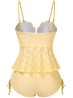 Fashion Retro Stage 1940s Spaghetti Strap Eyelet Shell Tankini Set