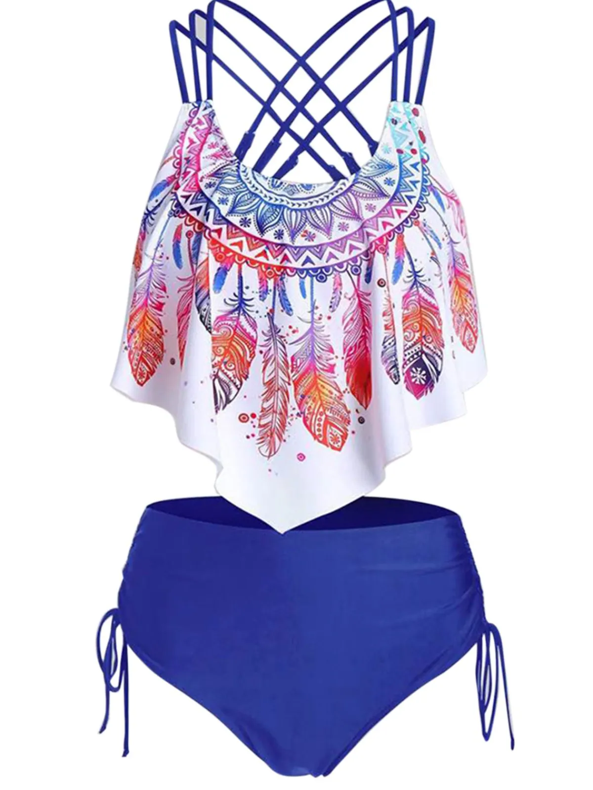 Discount Retro Stage 1950s Spaghetti Strap Feather Tankini Set