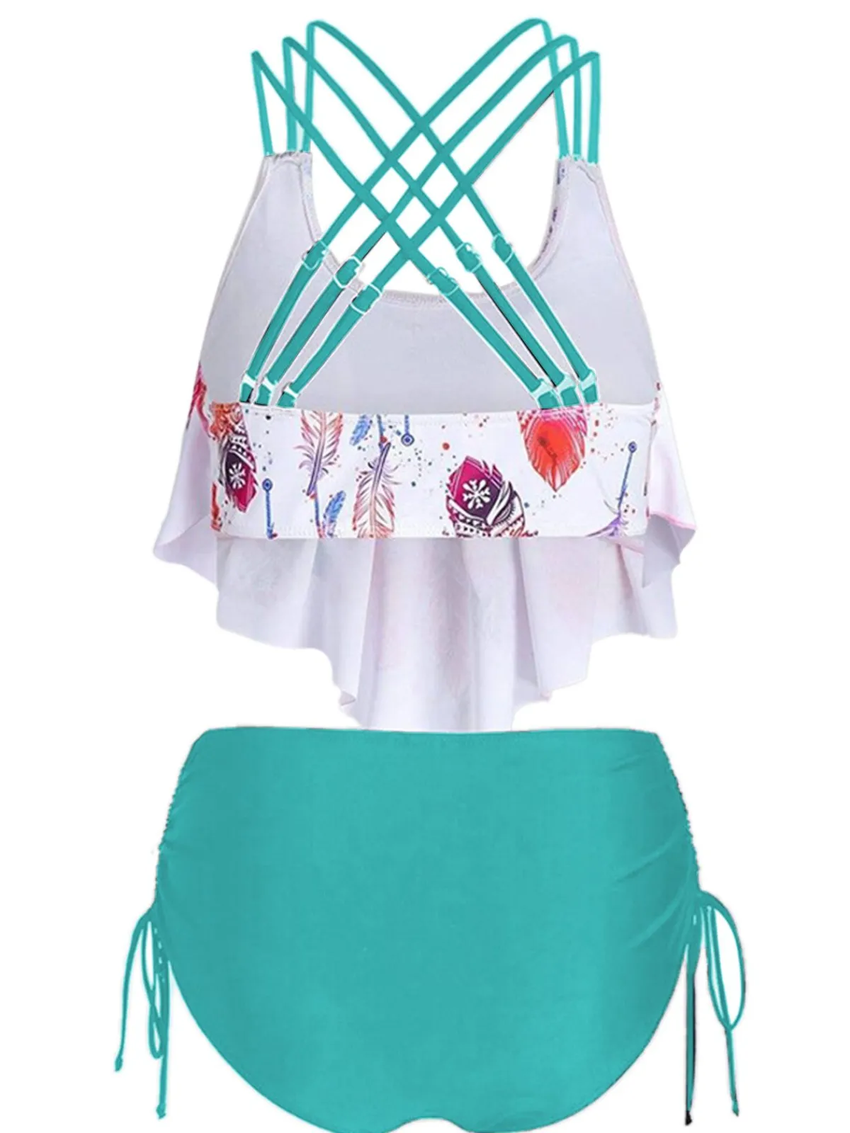 Discount Retro Stage 1950s Spaghetti Strap Feather Tankini Set
