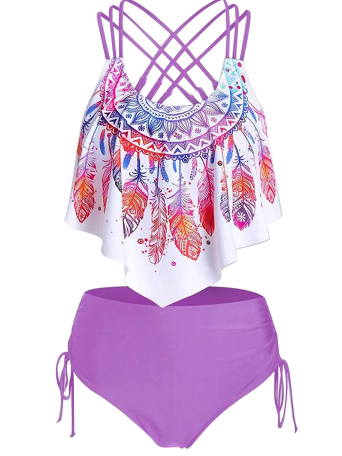 Hot Retro Stage 1950s Spaghetti Strap Feather Tankini Set