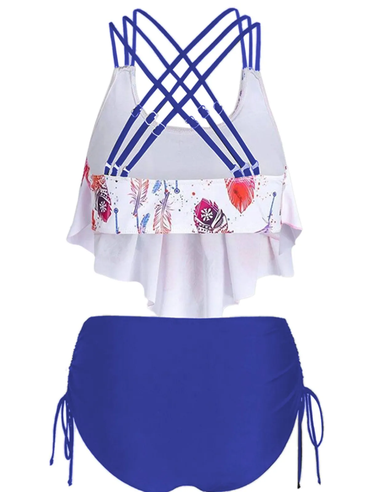 Hot Retro Stage 1950s Spaghetti Strap Feather Tankini Set