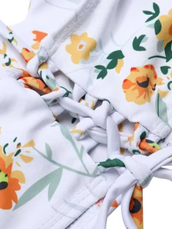 Sale Retro Stage 1950s Spaghetti Strap Floral Swimsuit Army Green