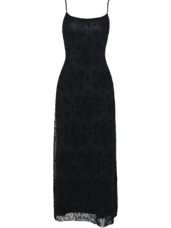 Outlet Retro Stage 1970s Spaghetti Strap Gothic Lace Maxi Dress Black