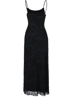 Outlet Retro Stage 1970s Spaghetti Strap Gothic Lace Maxi Dress Black