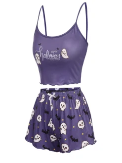 Best Retro Stage 1960s Spaghetti Strap Halloween Skeleton Ghost Pajamas