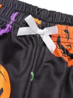 Discount Retro Stage 1960s Spaghetti Strap Halloween Pumpkin Pajamas Black & Orange