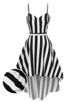 Hot Retro Stage 1950s Spaghetti Strap Halloween Sweetheart Neck Stripes Dress Black