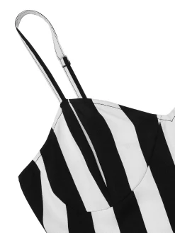 Hot Retro Stage 1950s Spaghetti Strap Halloween Sweetheart Neck Stripes Dress Black