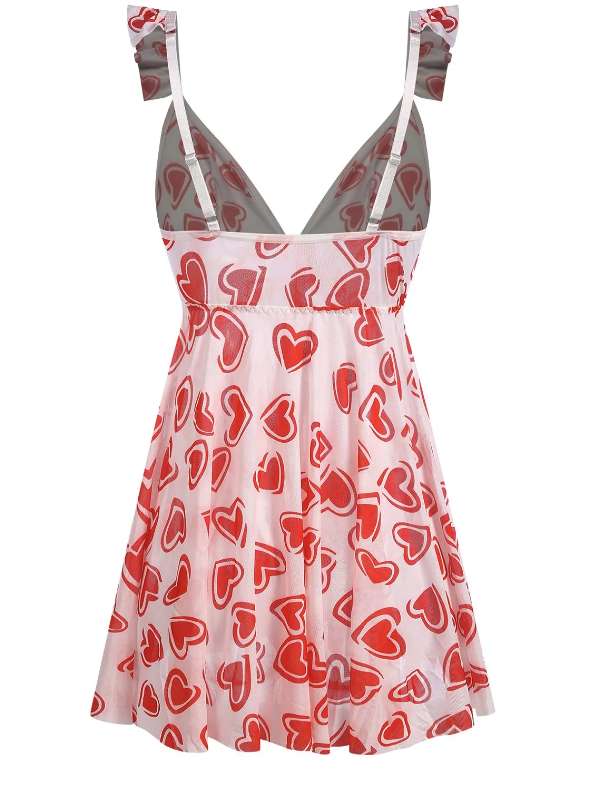 Clearance Retro Stage 1950s Spaghetti Strap Heart Ruffles Mini Nightgown Red