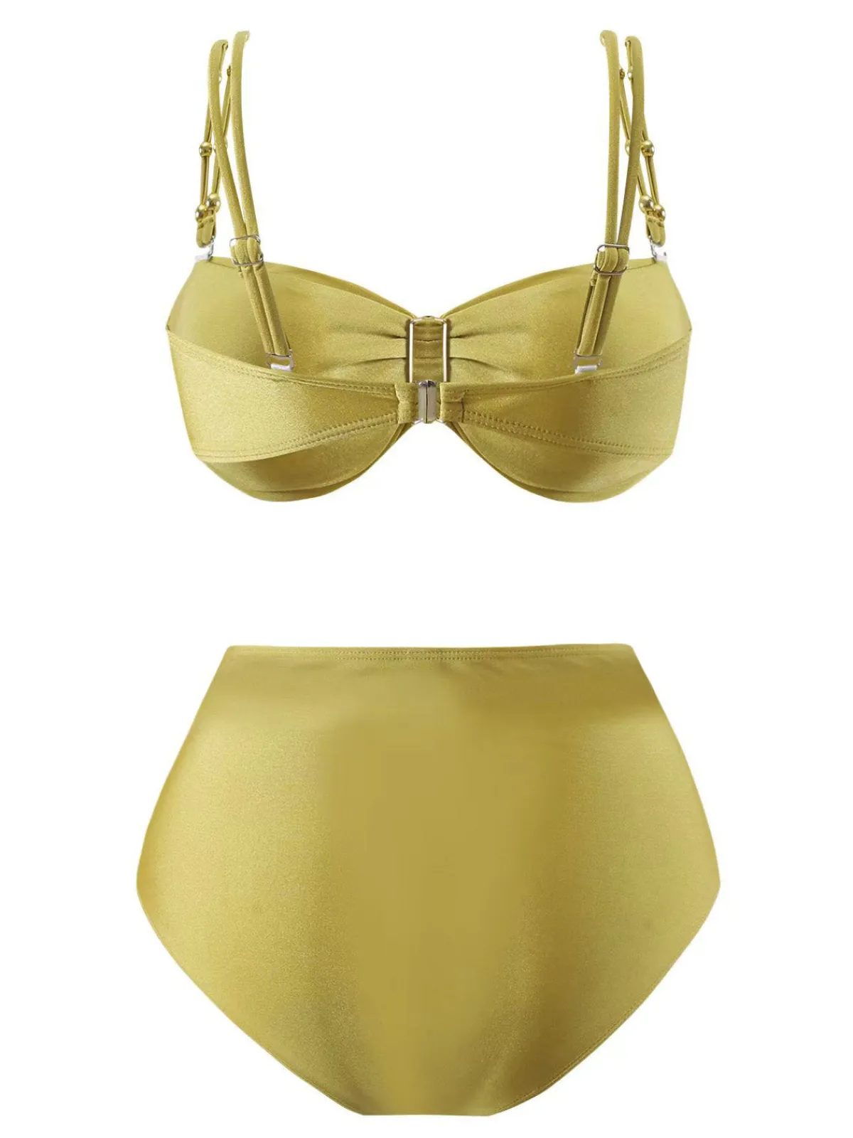 Sale Retro Stage 1950s Spaghetti Strap Jewel High-Waist Solid Bikini Set