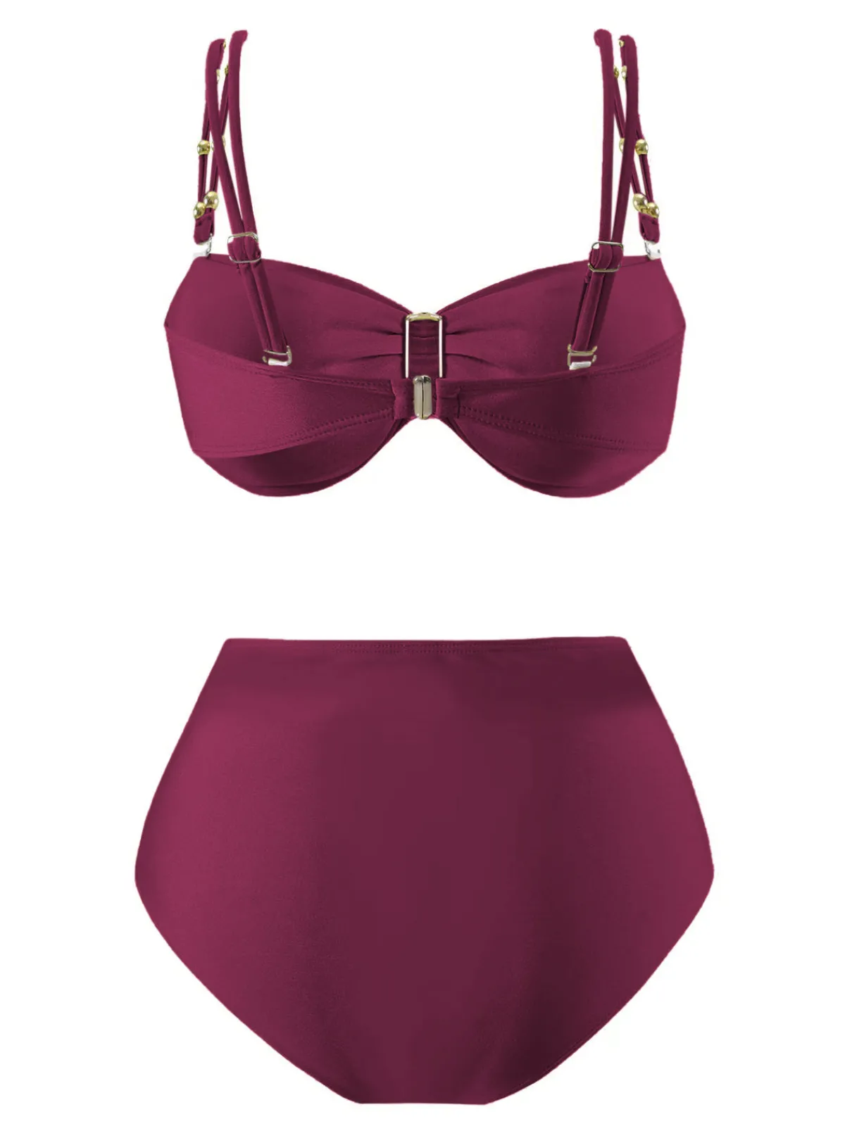 Sale Retro Stage 1950s Spaghetti Strap Jewel High-Waist Solid Bikini Set