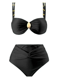 Sale Retro Stage 1950s Spaghetti Strap Jewel High-Waist Solid Bikini Set