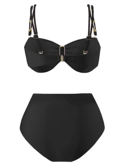 Sale Retro Stage 1950s Spaghetti Strap Jewel High-Waist Solid Bikini Set