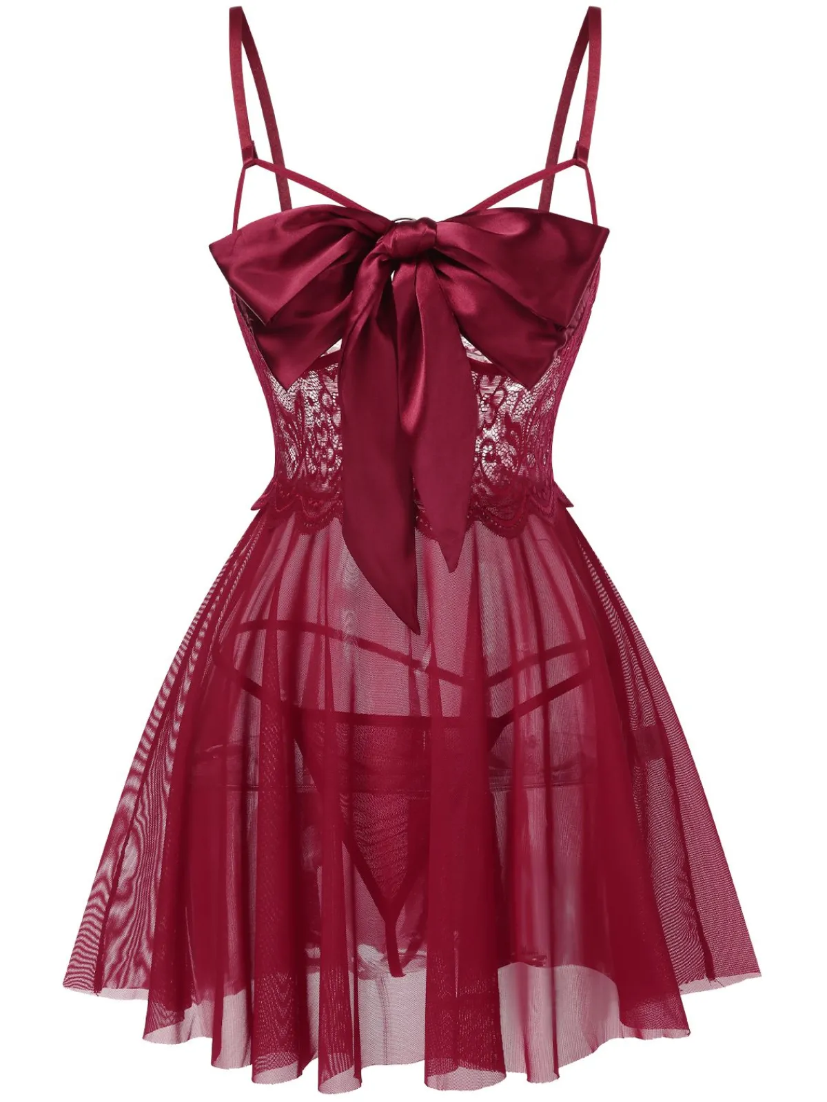 New Retro Stage 1950s Spaghetti Strap Lace Mesh Nightgown