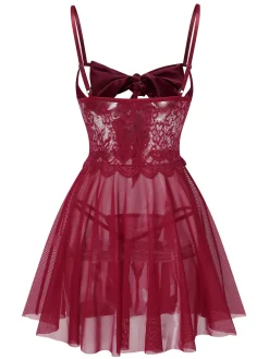New Retro Stage 1950s Spaghetti Strap Lace Mesh Nightgown