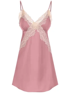 Fashion Retro Stage 1970s Spaghetti Strap Lace Patchwork Nightgown