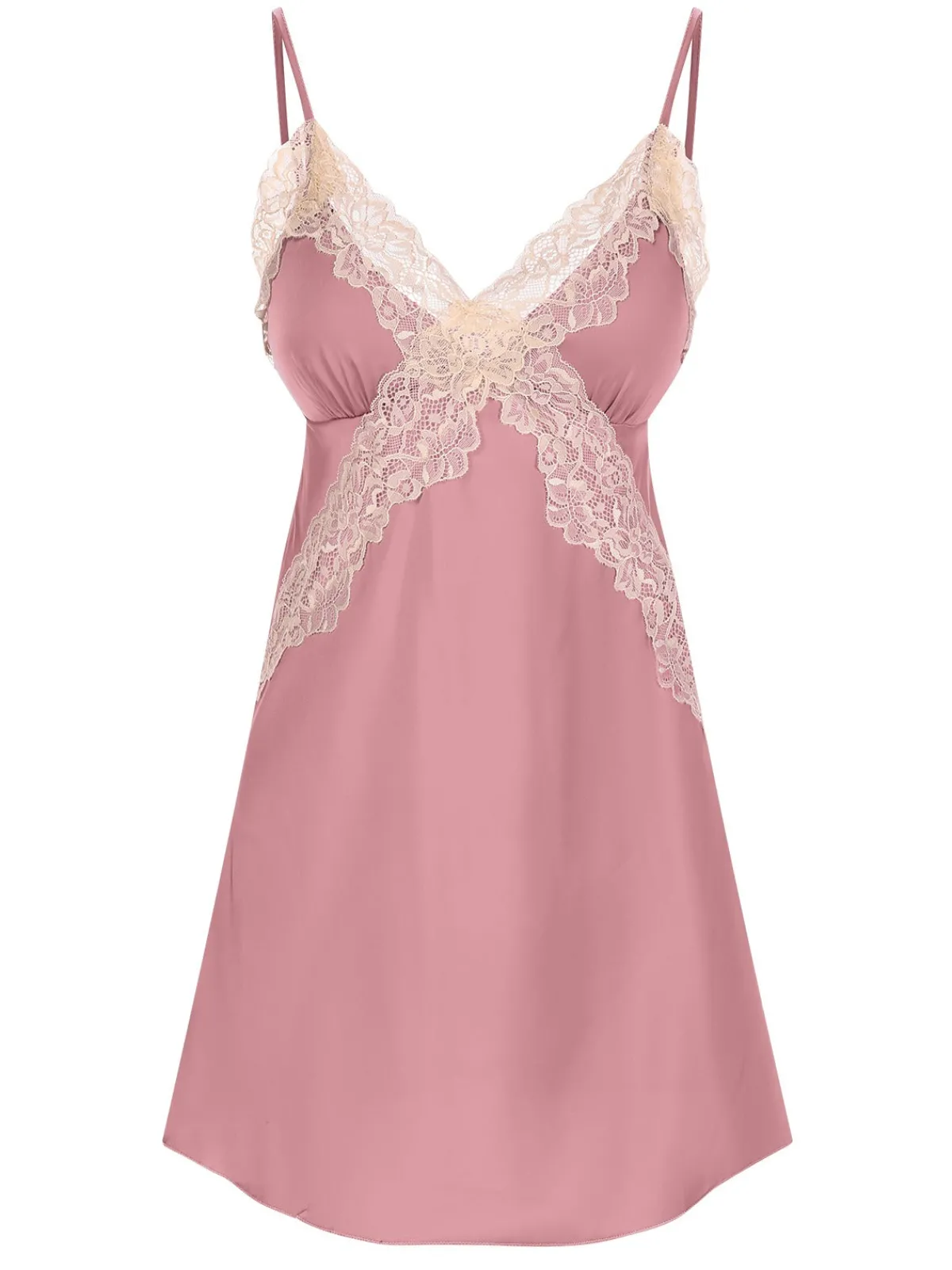 Fashion Retro Stage 1970s Spaghetti Strap Lace Patchwork Nightgown