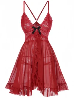 Discount Retro Stage 1950s Spaghetti Strap Lace Sheer Nightgown