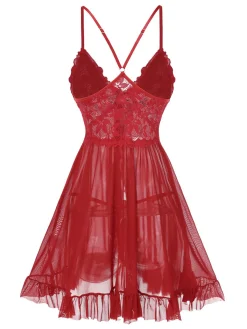 Discount Retro Stage 1950s Spaghetti Strap Lace Sheer Nightgown