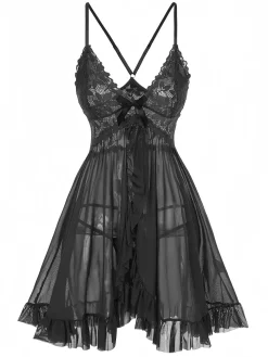 Discount Retro Stage 1950s Spaghetti Strap Lace Sheer Nightgown