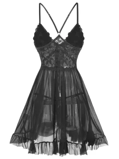 Discount Retro Stage 1950s Spaghetti Strap Lace Sheer Nightgown