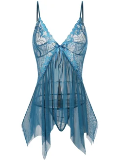 New Retro Stage 1970s Spaghetti Strap Lace Sheer Sleepwear