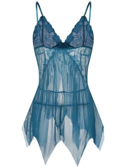 Online Retro Stage 1970s Spaghetti Strap Lace Sheer Sleepwear