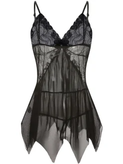 Online Retro Stage 1970s Spaghetti Strap Lace Sheer Sleepwear