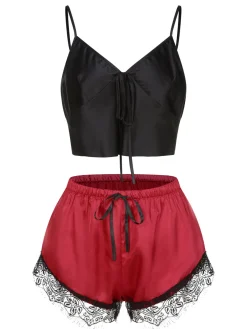 Clearance Retro Stage 1950s Spaghetti Strap Lace Sleepwear Black & Red