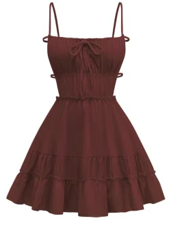Online Retro Stage 1950s Spaghetti Strap Lace-Up Backless Skater Dress