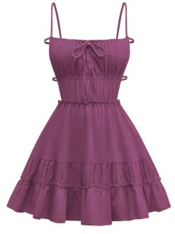 Online Retro Stage 1950s Spaghetti Strap Lace-Up Backless Skater Dress