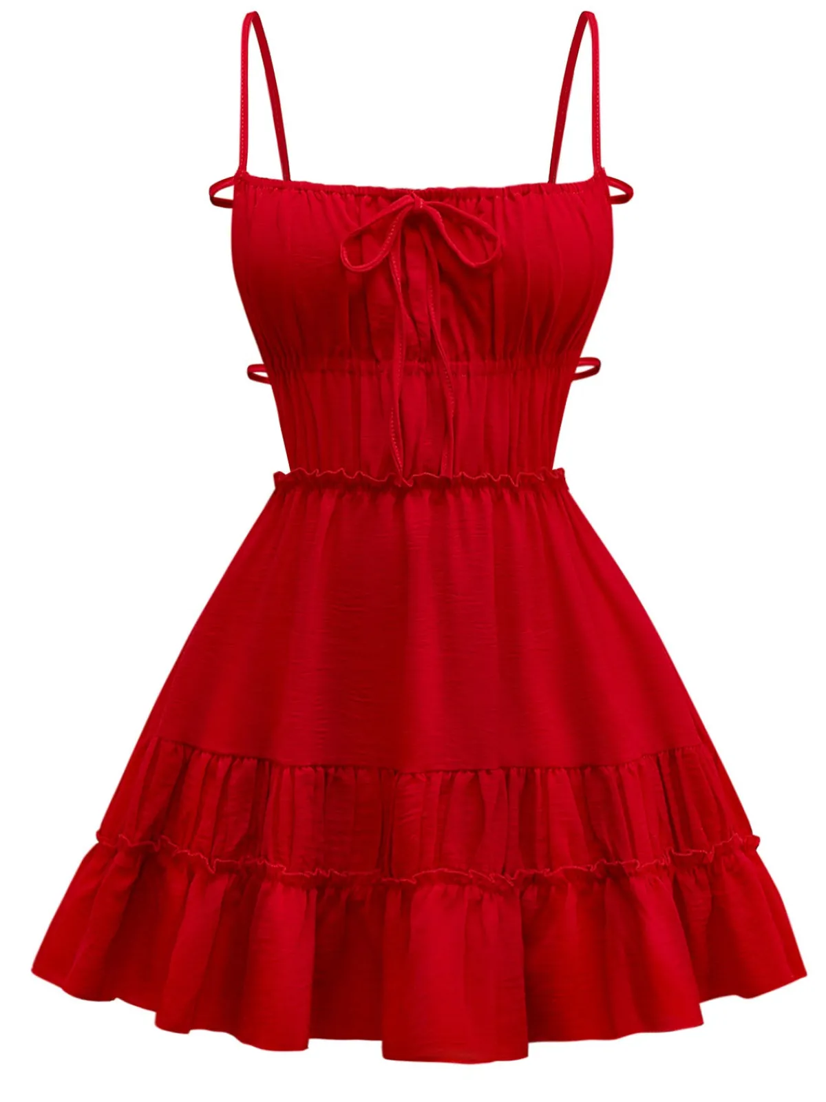 Online Retro Stage 1950s Spaghetti Strap Lace-Up Backless Skater Dress