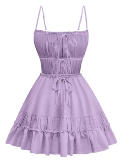 Outlet Retro Stage 1950s Spaghetti Strap Lace-Up Backless Skater Dress