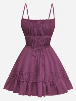 Sale Retro Stage 1950s Spaghetti Strap Lace-Up Backless Skater Dress