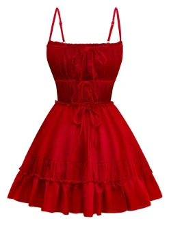 Sale Retro Stage 1950s Spaghetti Strap Lace-Up Backless Skater Dress