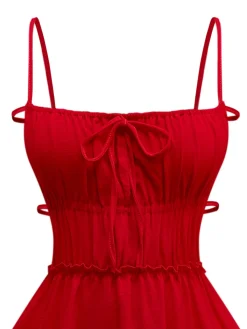 Sale Retro Stage 1950s Spaghetti Strap Lace-Up Backless Skater Dress