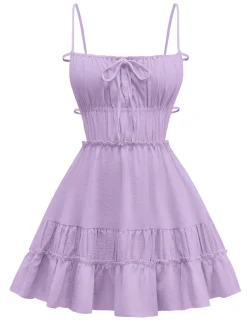 Sale Retro Stage 1950s Spaghetti Strap Lace-Up Backless Skater Dress