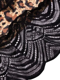 New Retro Stage 1940s Spaghetti Strap Leopard Lace Nightgown Brown