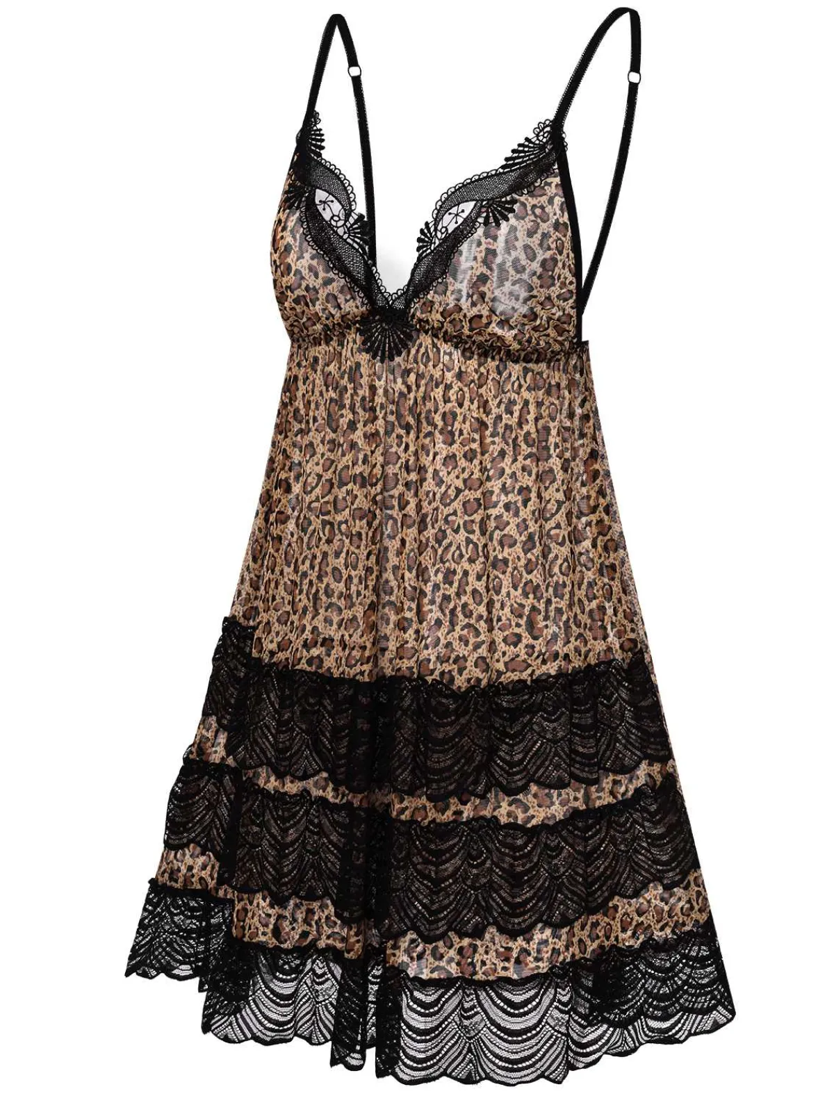 New Retro Stage 1940s Spaghetti Strap Leopard Lace Nightgown Brown