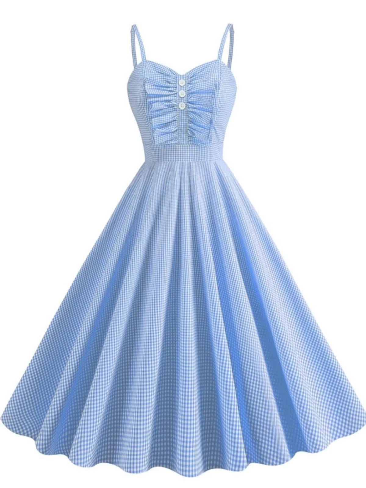 Sale Retro Stage 1950s Spaghetti Strap Plaids Button Swing Dress