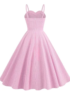 Sale Retro Stage 1950s Spaghetti Strap Plaids Button Swing Dress