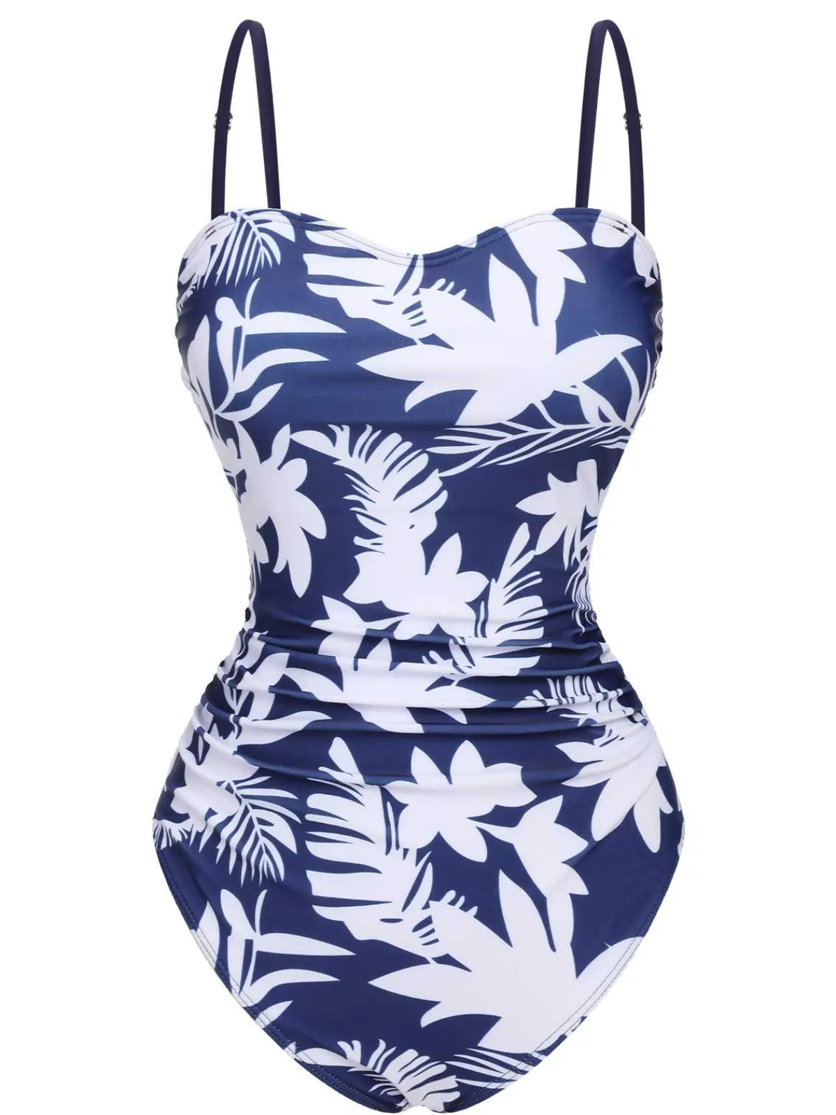 New Retro Stage 1960s Spaghetti Strap Plants Solid One-Piece Swimsuit