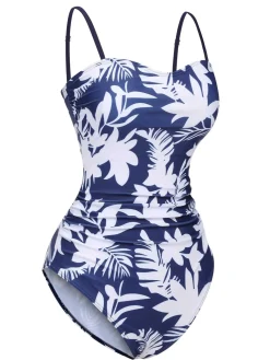 New Retro Stage 1960s Spaghetti Strap Plants Solid One-Piece Swimsuit