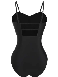 New Retro Stage 1960s Spaghetti Strap Plants Solid One-Piece Swimsuit