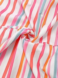 Best Retro Stage 1970s Spaghetti Strap Rainbow Stripes Tiered Dress Pale Pink