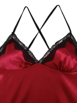 Fashion Retro Stage 1960s Spaghetti Strap Satin Lace Nightgown