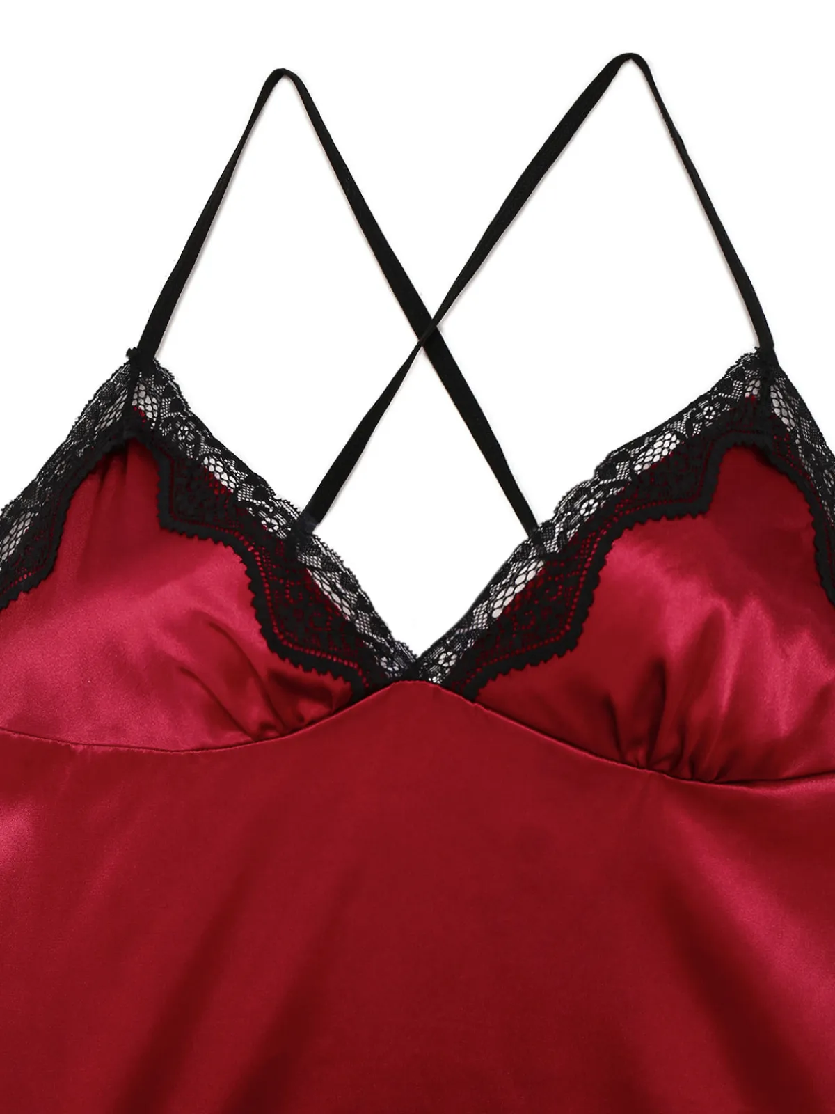 Fashion Retro Stage 1960s Spaghetti Strap Satin Lace Nightgown