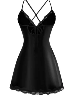 Fashion Retro Stage 1960s Spaghetti Strap Satin Lace Nightgown