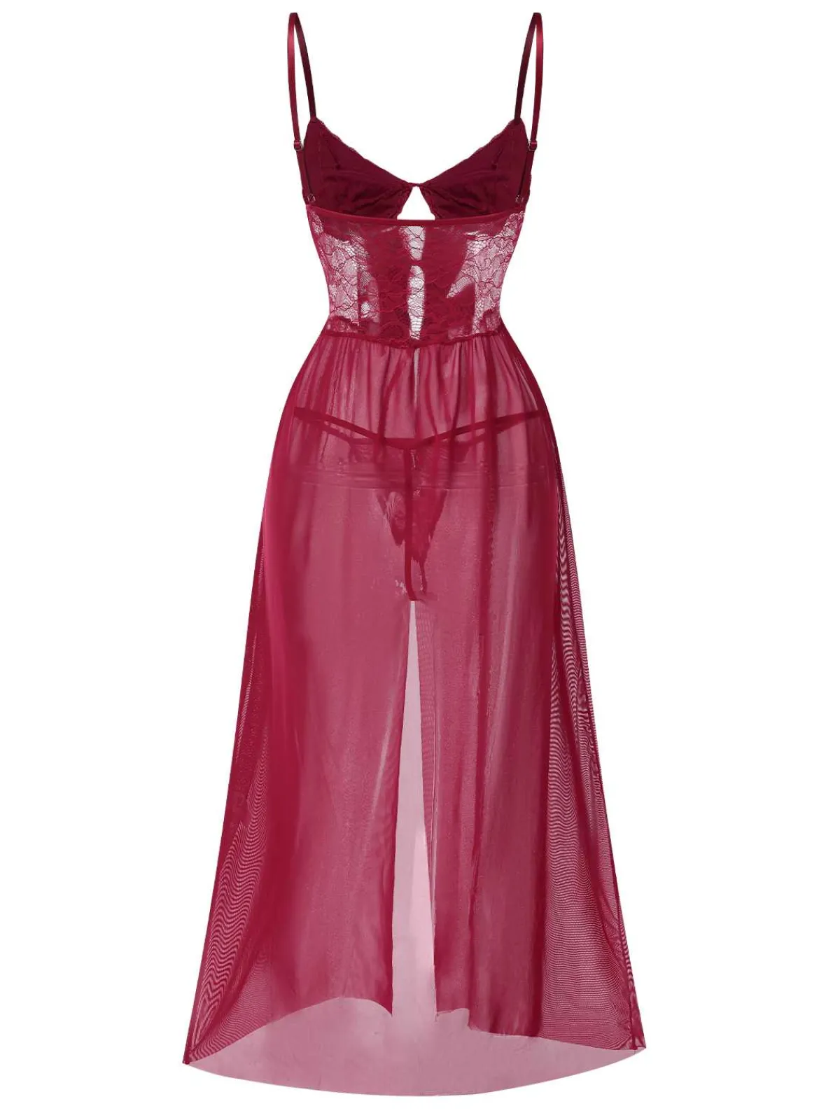 Clearance Retro Stage 1950s Spaghetti Strap Sheer Lace Satin Bow Nightgown